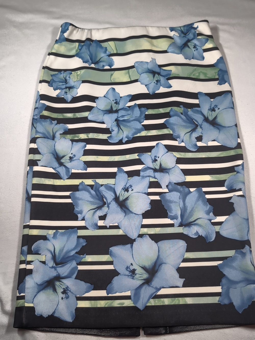 Floral Stripe Pencil Skirt - Blue